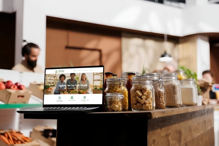 Laptop displaying a food bank website
