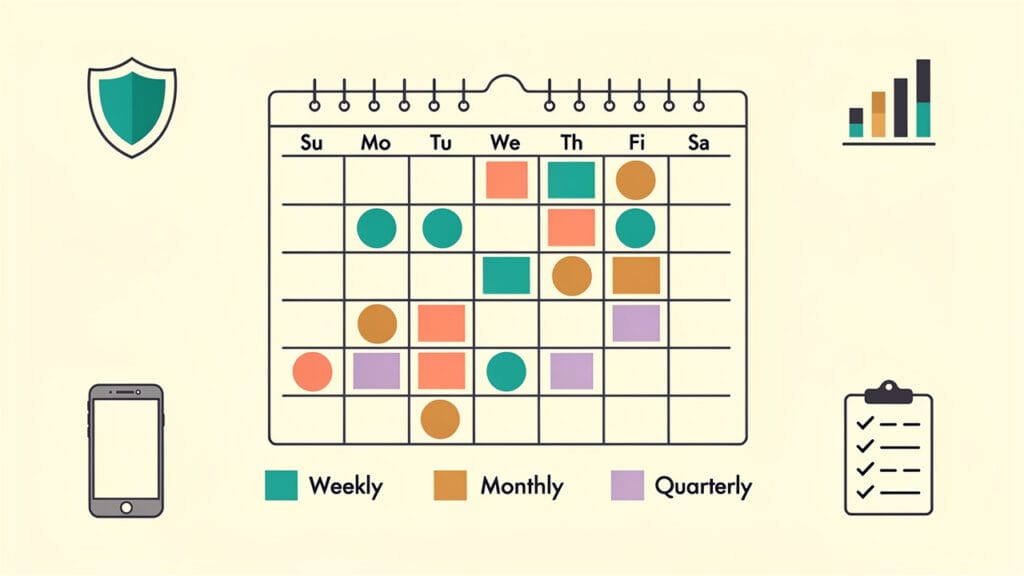 Nonprofit website maintenance calendar showing weekly monthly quarterly tasks